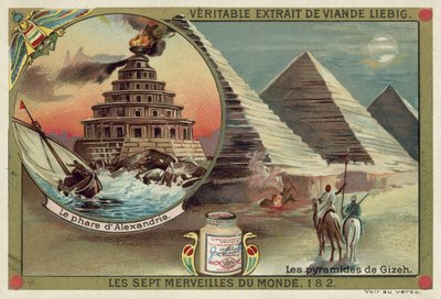 De vuurtoren van Alexandrië en de piramides van Gizeh, Egypte door European School